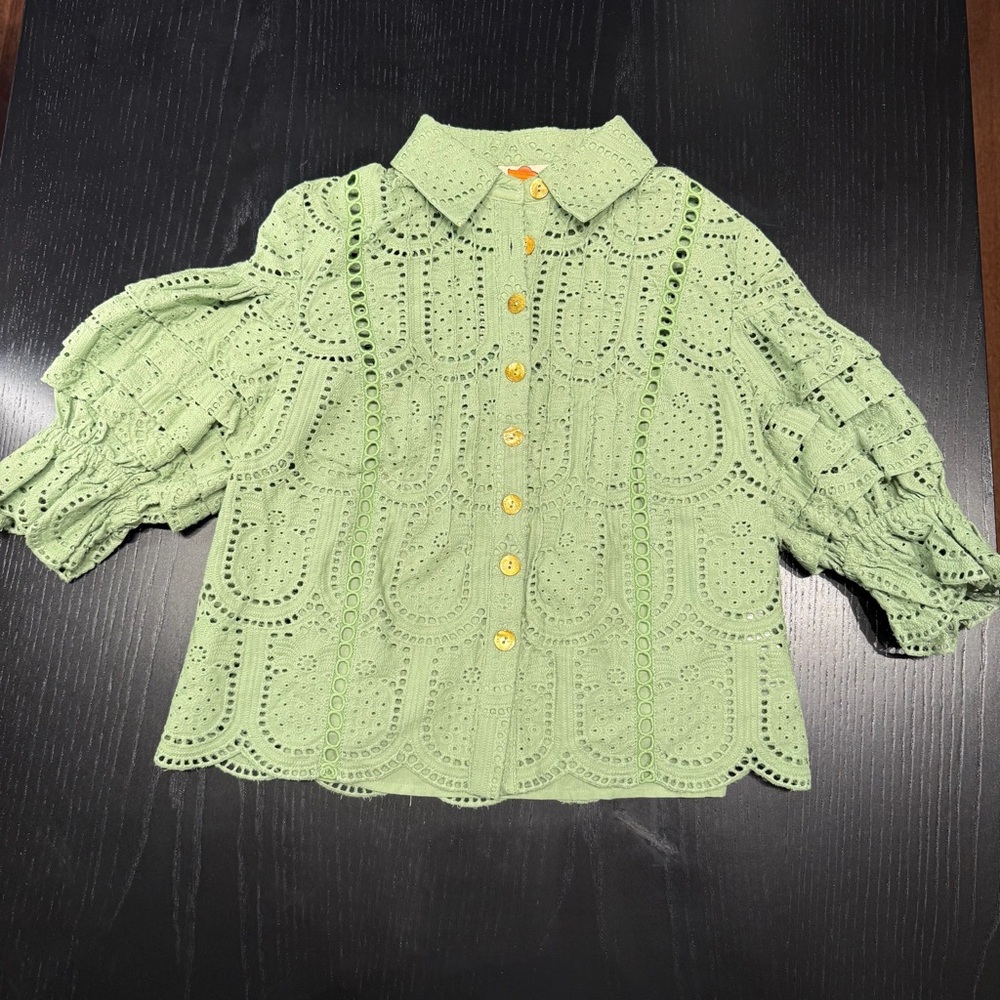 FARM Rio Lime Eyelet Women’s Blouse NWT Size XXS